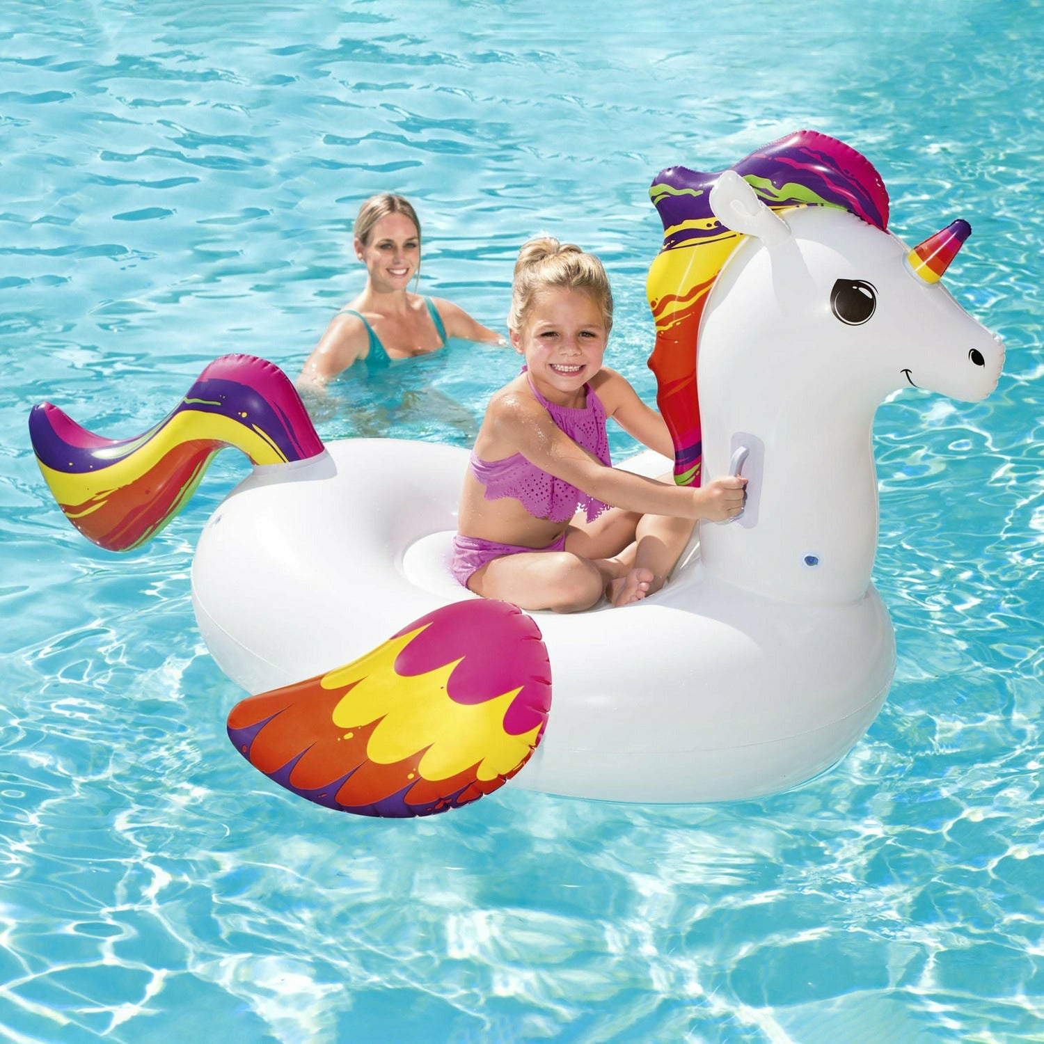 BESTWAY - Unicorno gonfiabile Fantasy Cavalcabile per bambini 163x110x95,5 cm